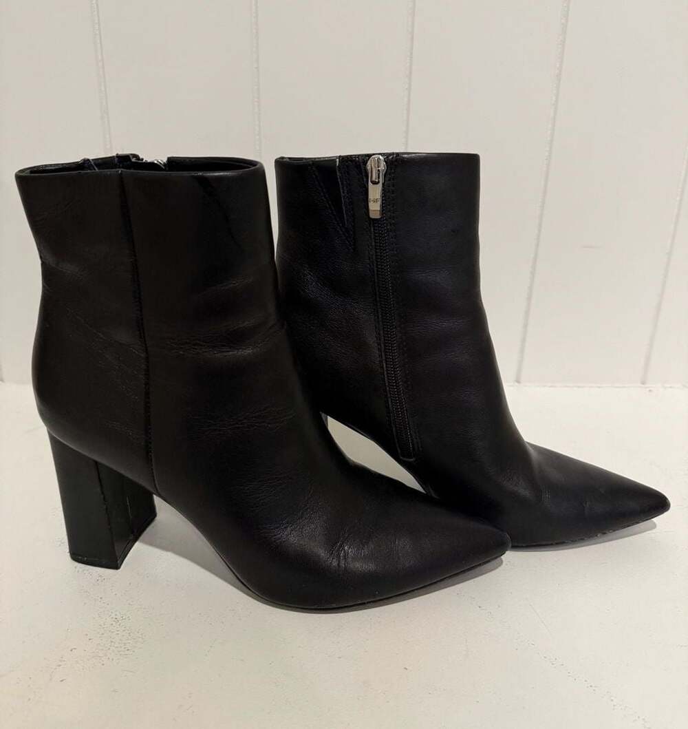 Marc Fisher Yarita Black Leather Pointed Toe Ankle Boots